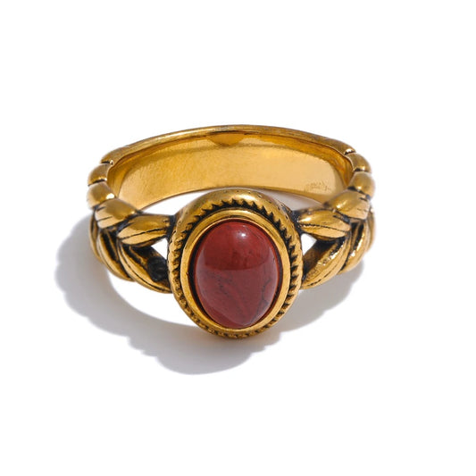 Red gold color black natural stone vintage ring - product image
