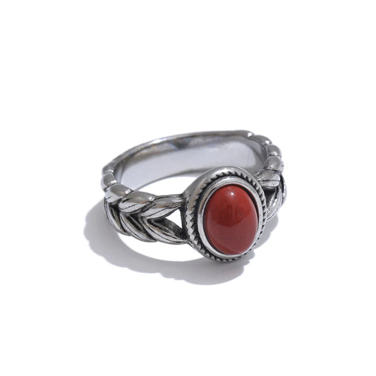 Red gold color black natural stone vintage ring - product image