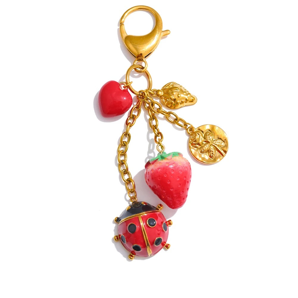 Red ladybird strawberry heart keychain - product image