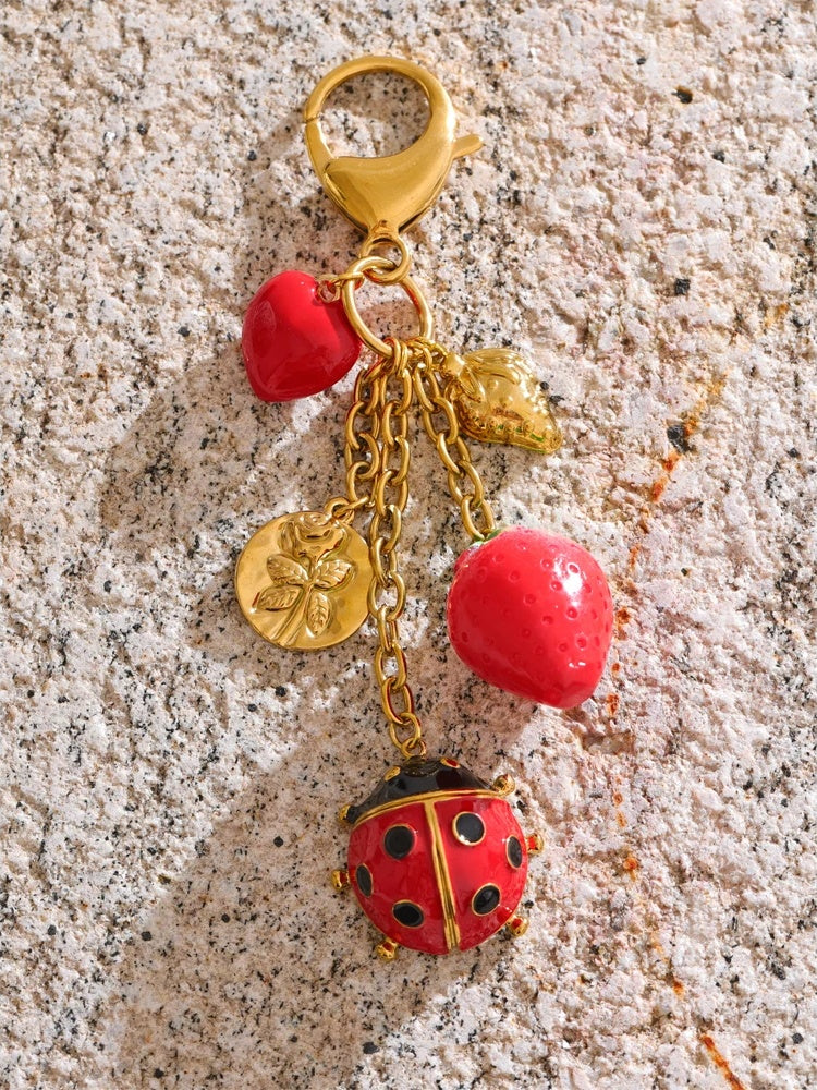 Red ladybird strawberry heart keychain - product image