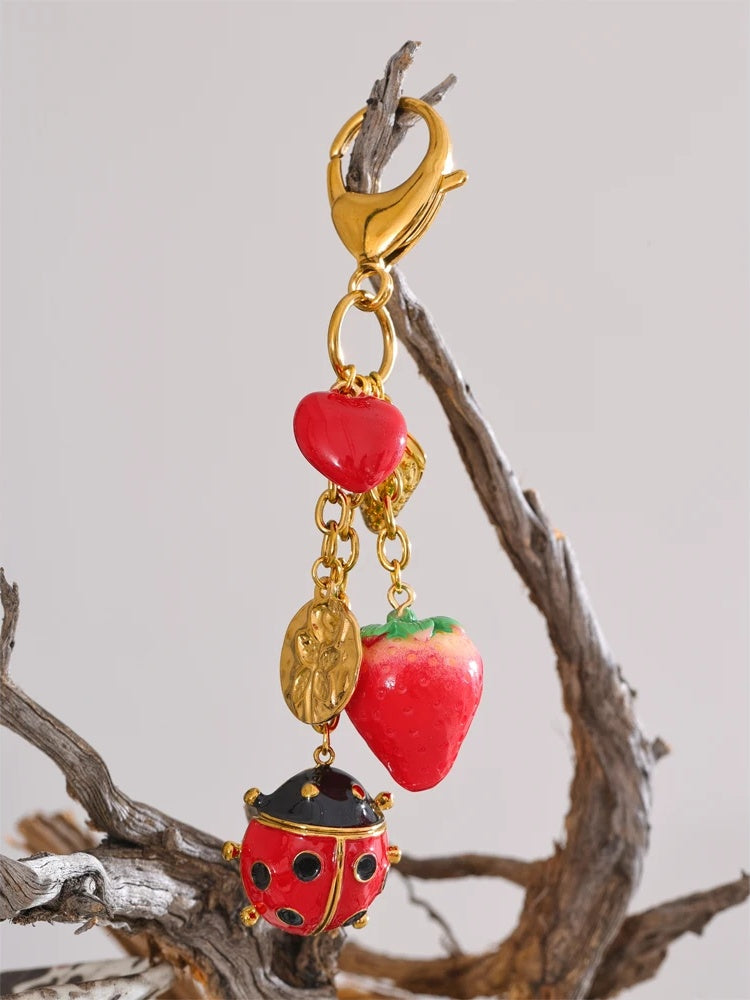 Red ladybird strawberry heart keychain - product image