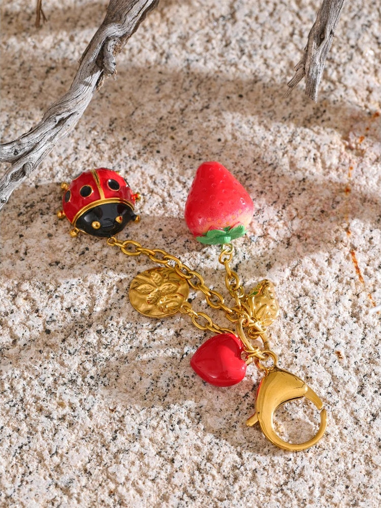 Red ladybird strawberry heart keychain - product image