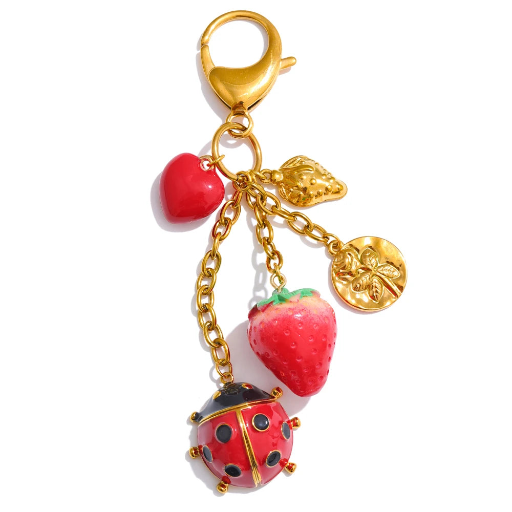Red ladybird strawberry heart keychain - product image