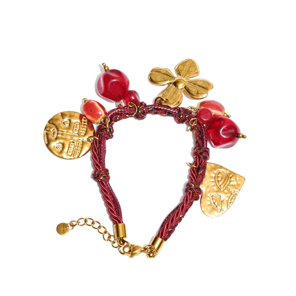 Red rope braided flower moon heart pendant necklace - product image