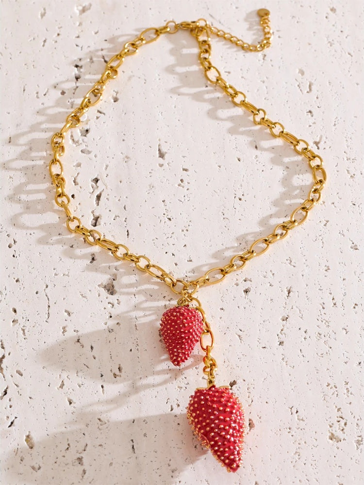 Red strawberry charm pendant necklace women - product image