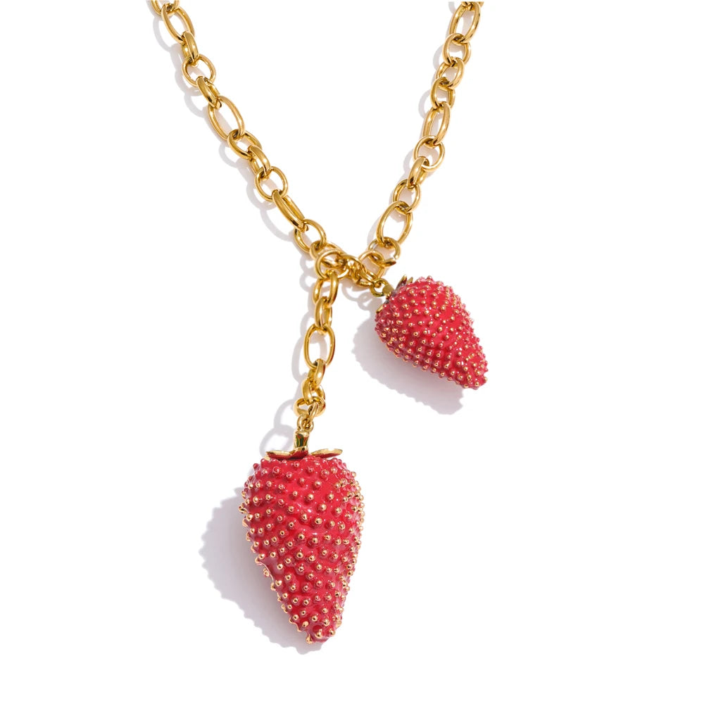 Red strawberry charm pendant necklace women - product image