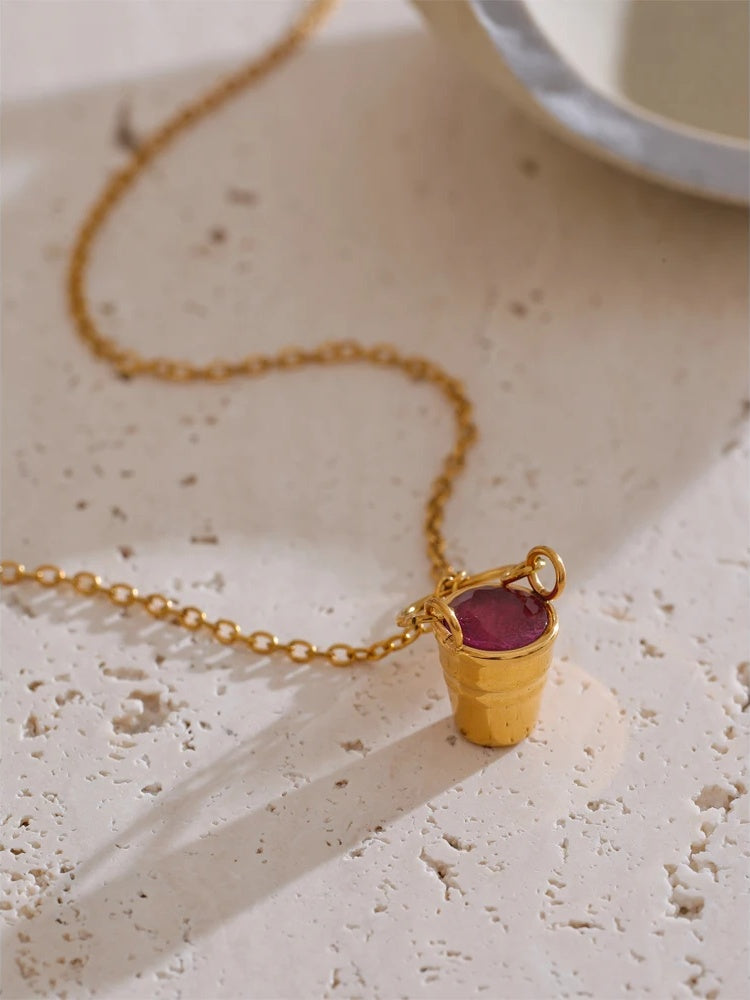 Red zirconia bucket basket pendant necklace - product image