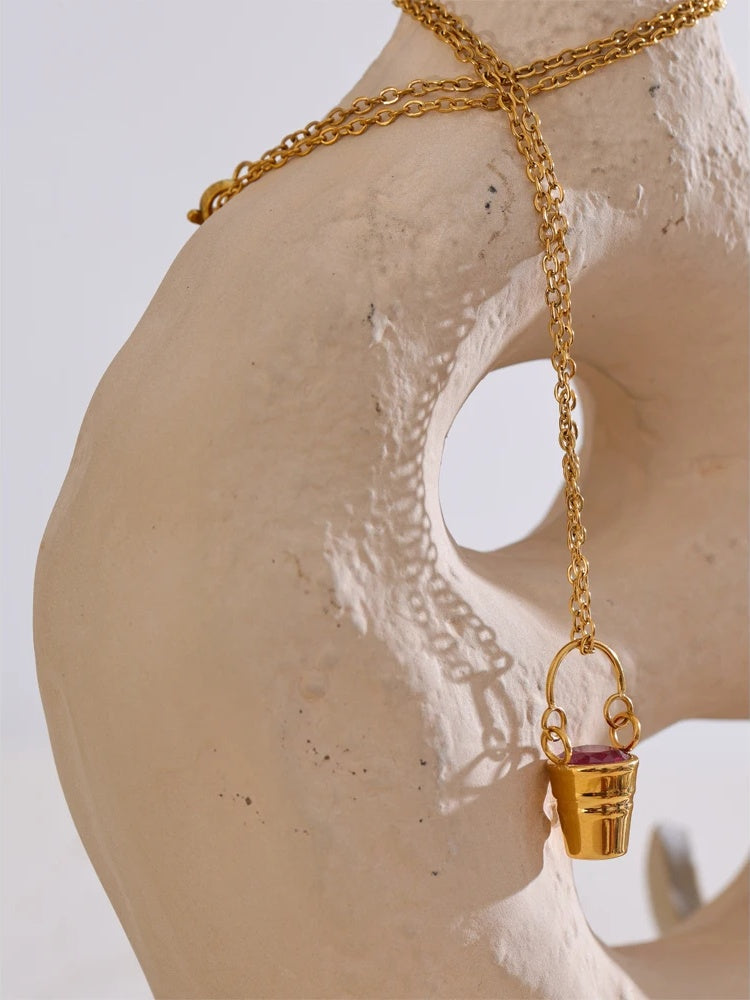 Red zirconia bucket basket pendant necklace - product image