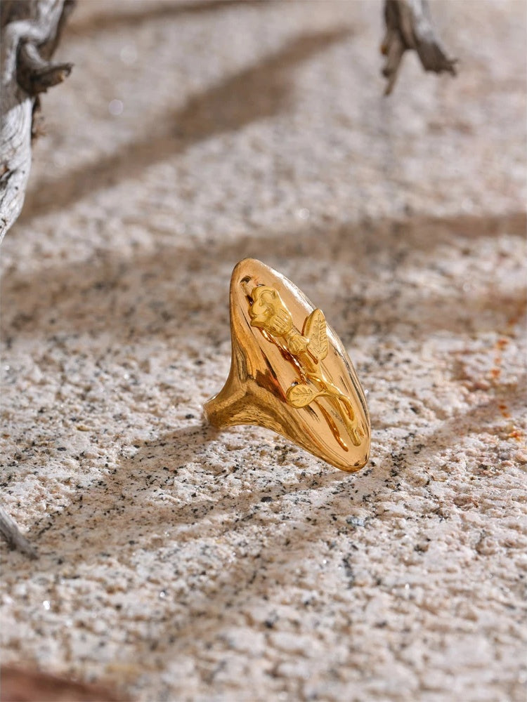 Rose flower smooth cast fashion ring - product image
