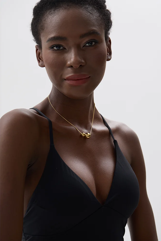 Round ball beads pendant fashion gold necklace - product image