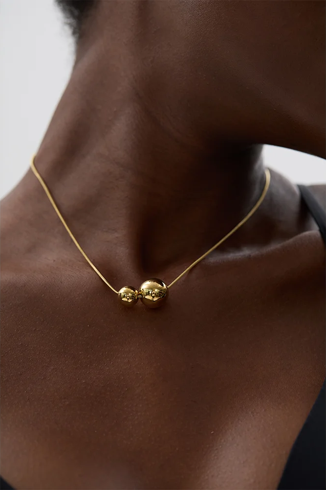 Round ball beads pendant fashion gold necklace - product image