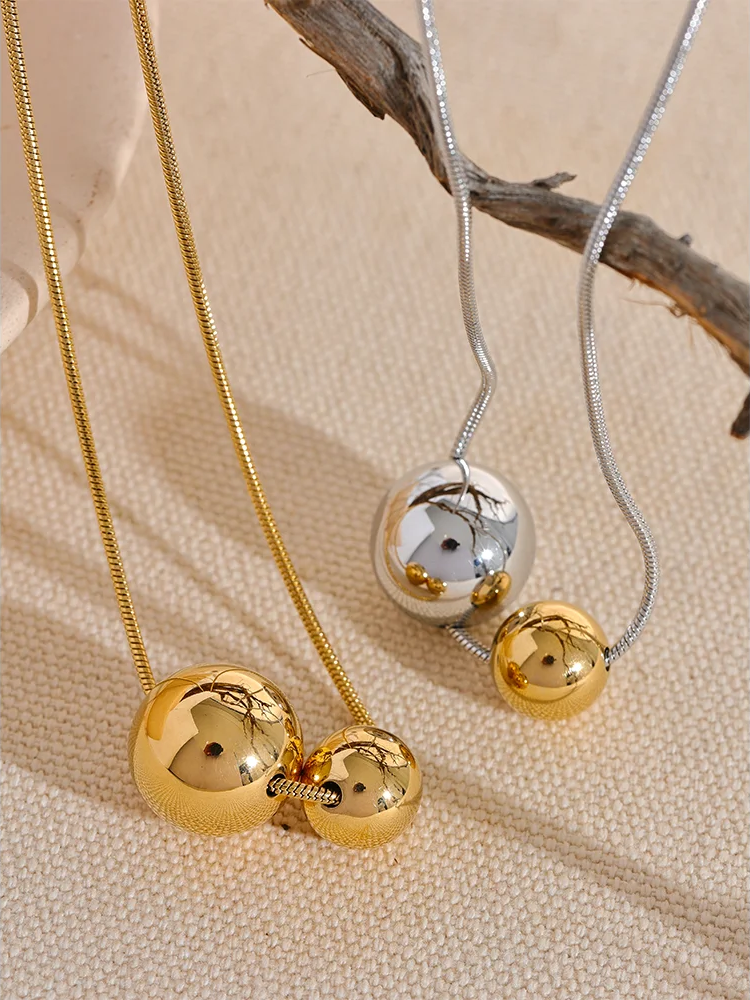 Round ball beads pendant fashion gold necklace - product image