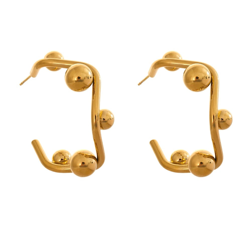 Round beads c-shape huggie hoop earrings - product image