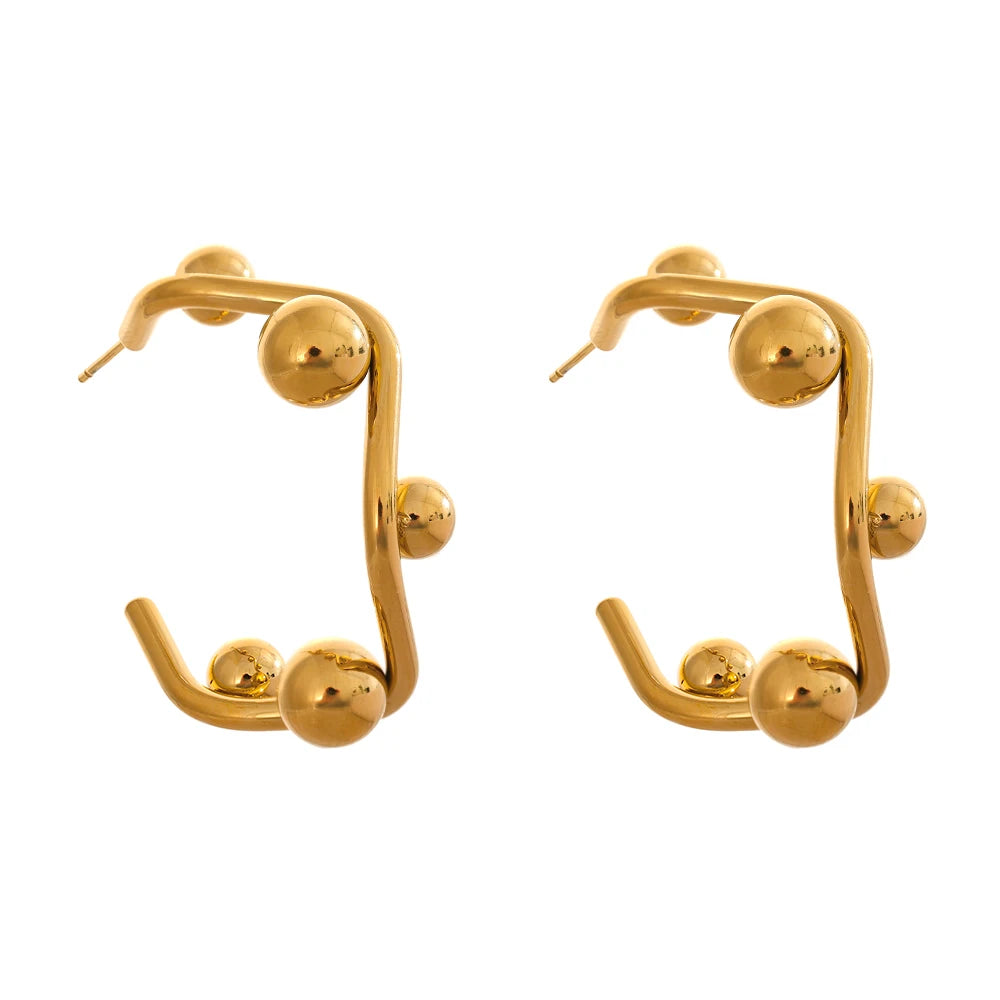 Round beads c-shape huggie hoop earrings - product image