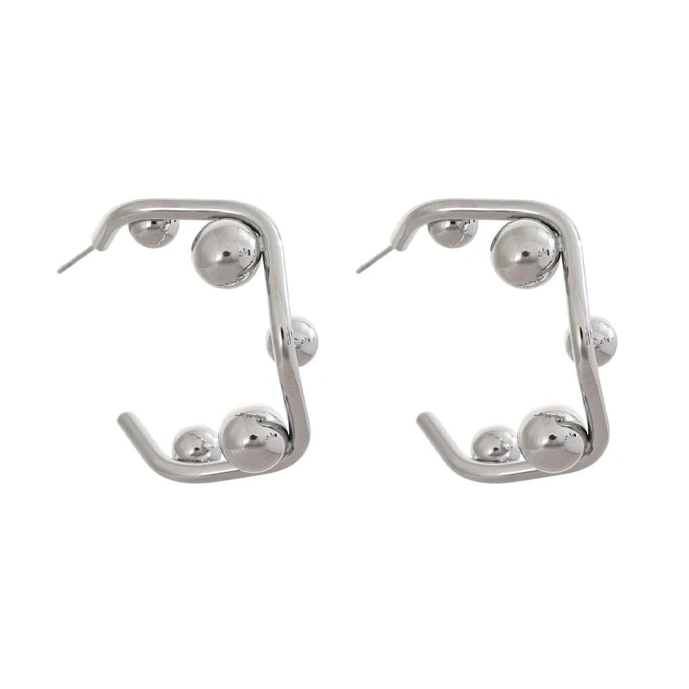 Round beads c-shape huggie hoop earrings - product image