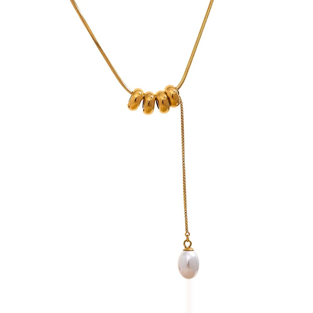 Round beads chain imitation pearls necklace - product image