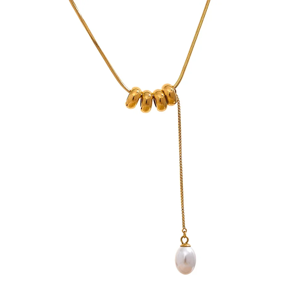 Round beads chain imitation pearls necklace - product image