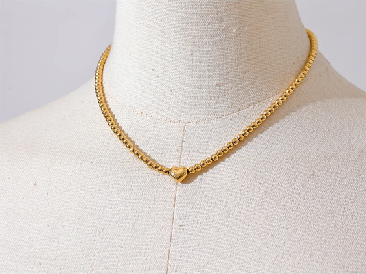 Round beads heart necklace bracelet set - product image