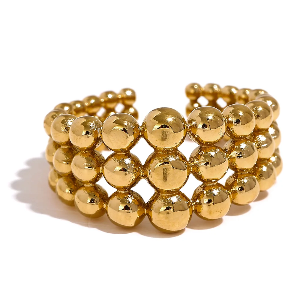 Round beads layered wide statement ring - product image