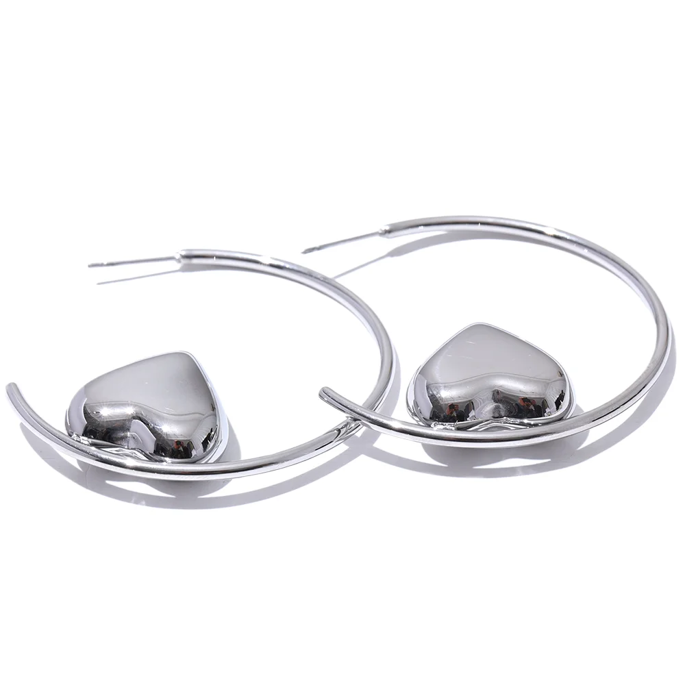 Round circle heart statement hoop earrings - product image