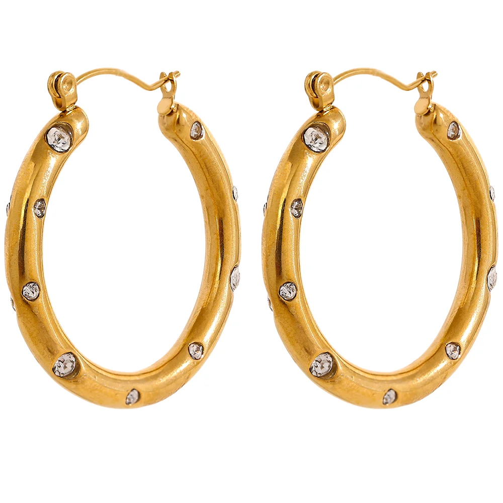 Round colorful cubic zirconia hoop earrings - product image