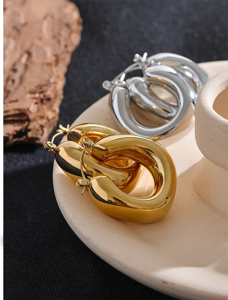 Round contemporary chunky hoop earrings women fashion - product image