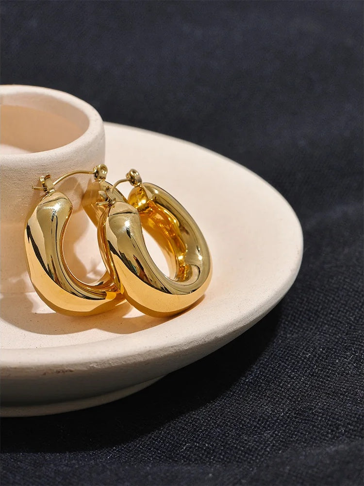Round contemporary chunky hoop earrings women fashion - product image