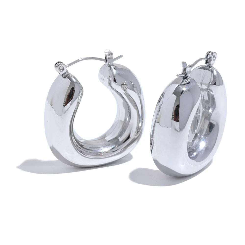 Round contemporary chunky hoop earrings women fashion - product image