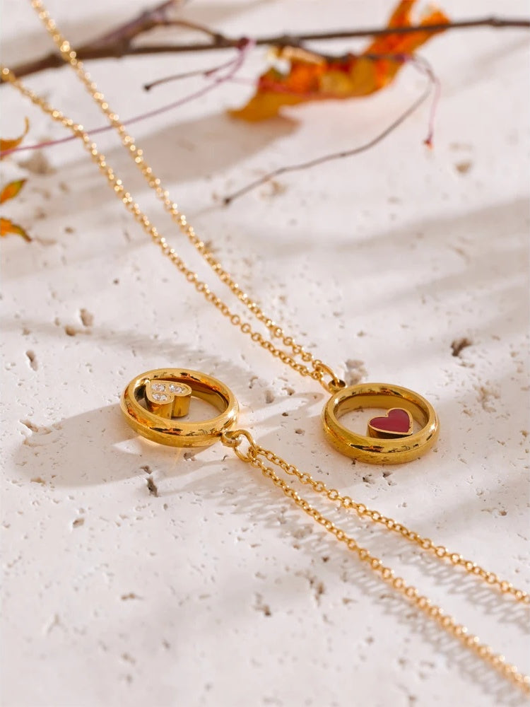 Round heart pendant charm necklace - product image