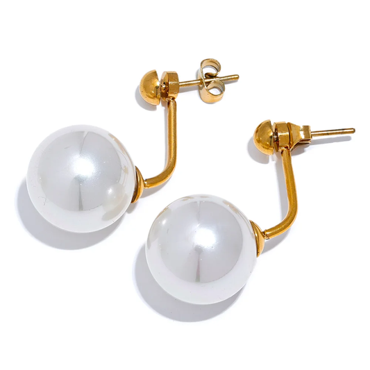 Round high-grade simulated pearl stud earrings - product image