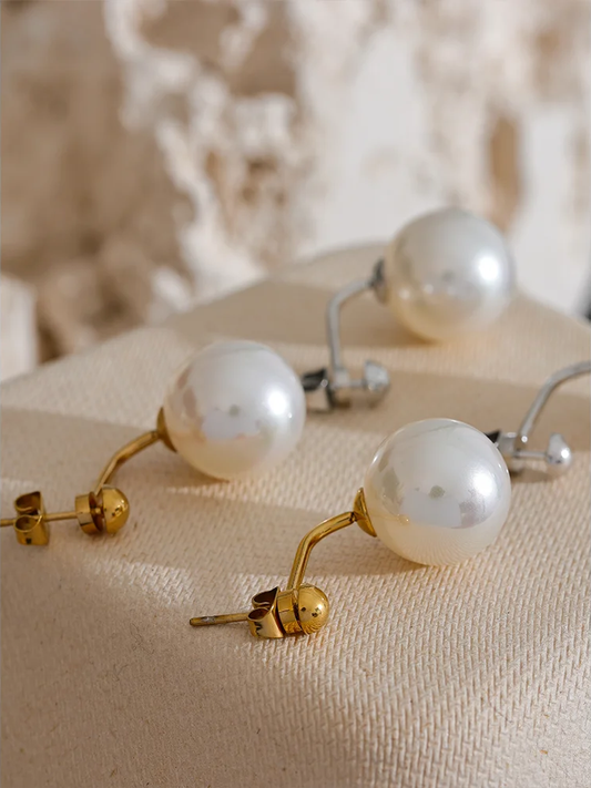 Round high-grade simulated pearl stud earrings - product image