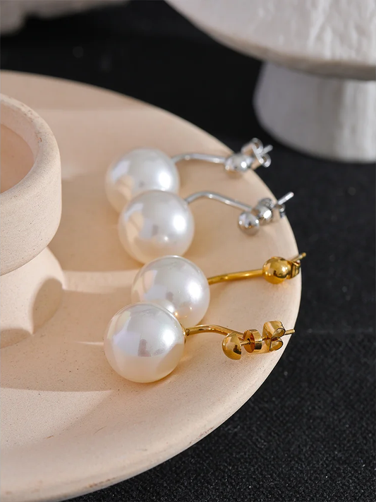 Round high-grade simulated pearl stud earrings - product image