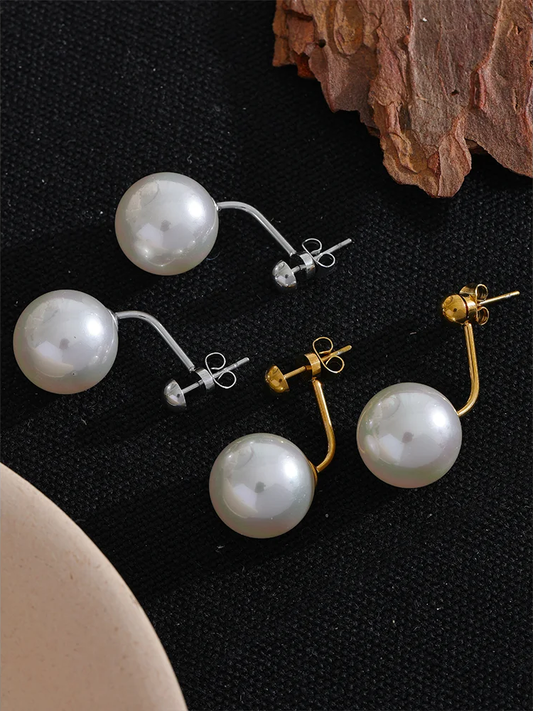 Round high-grade simulated pearl stud earrings - product image