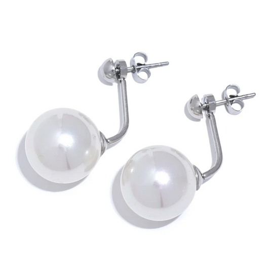 Round high-grade simulated pearl stud earrings - product image