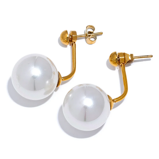 Round high-grade simulated pearl stud earrings - product image