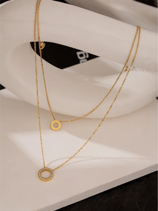 Round hollow layered chain cubic zirconia necklace - product image