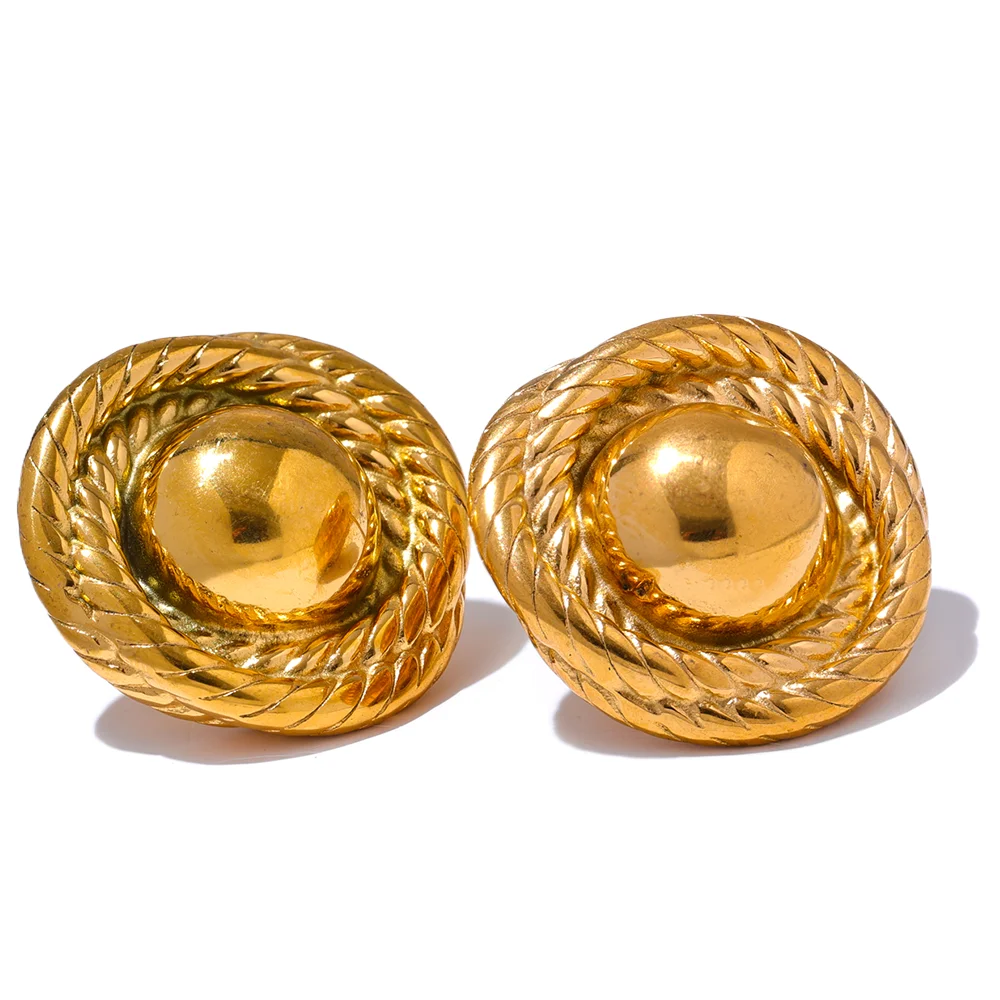 Round metal push-back gold silver stud earrings - product image