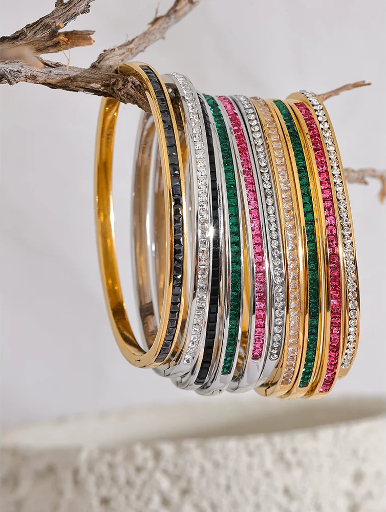 Round square colorful cubic zirconia fashion bracelet - product image