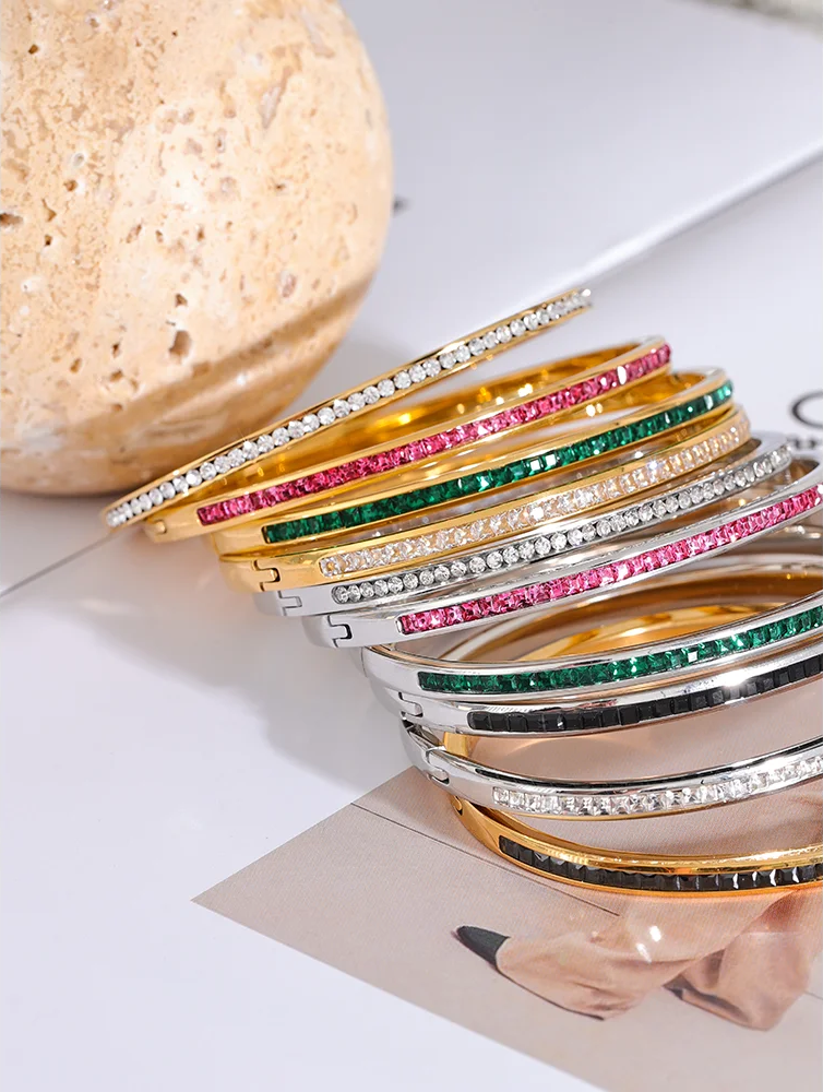 Round square colorful cubic zirconia fashion bracelet - product image