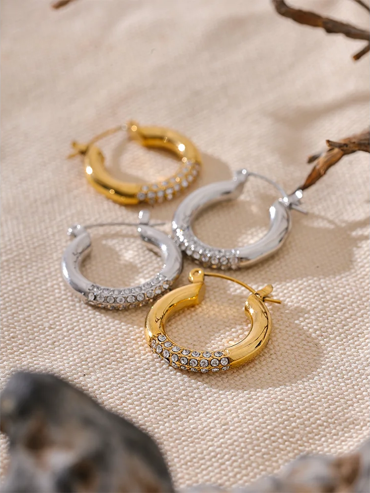 Round zirconia bling fashion hoop earrings - product image