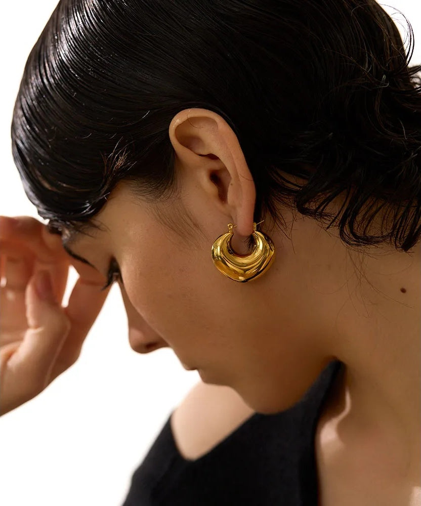 Rust proof minimalist chunky gold color hoop earrings - product image