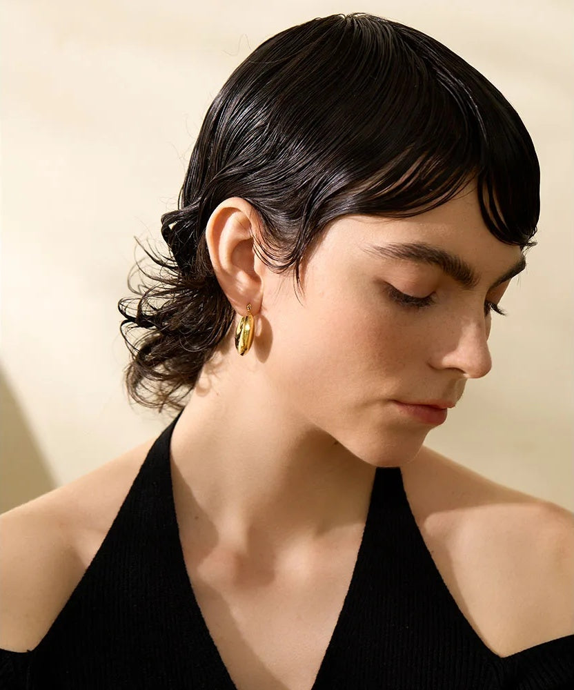 Rust proof minimalist chunky gold color hoop earrings - product image