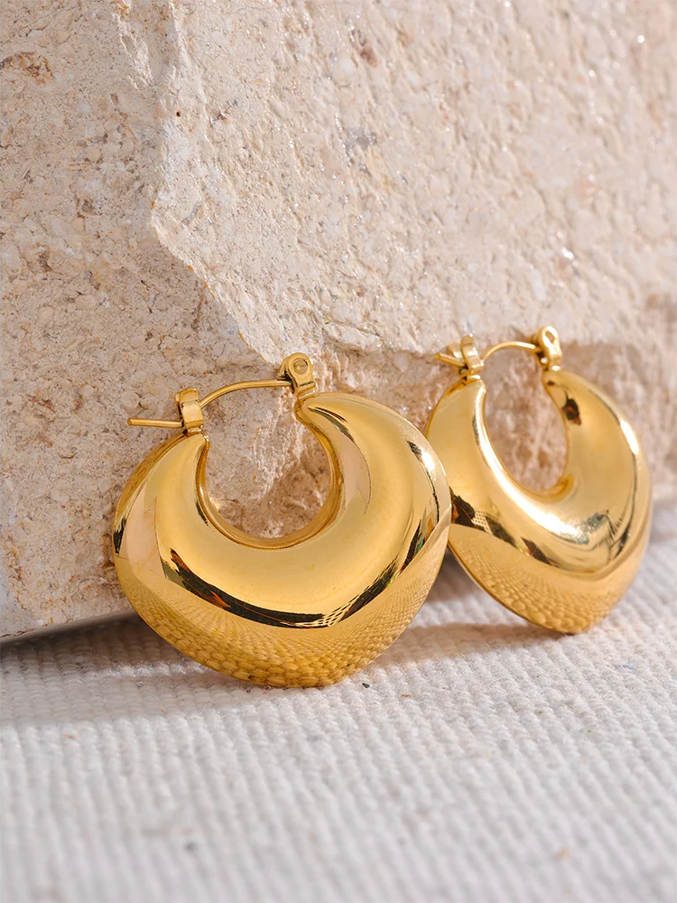 Rust proof minimalist chunky gold color hoop earrings - product image