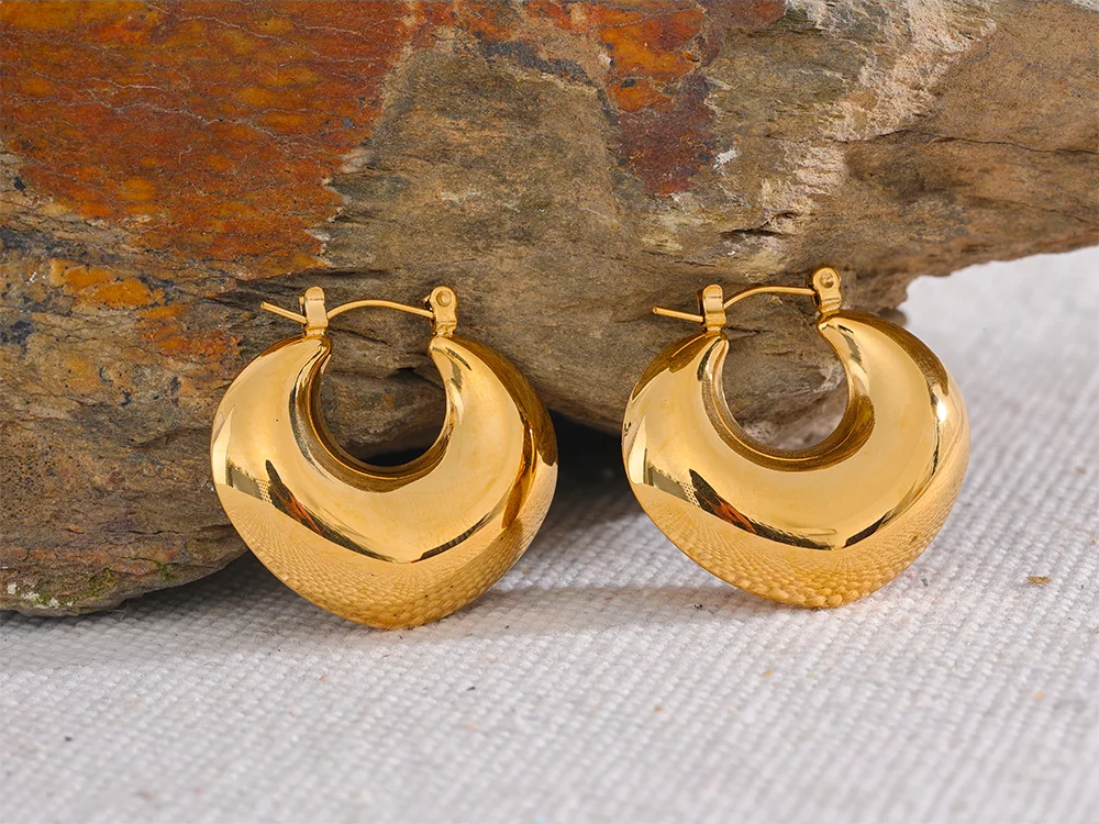 Rust proof minimalist chunky gold color hoop earrings - product image