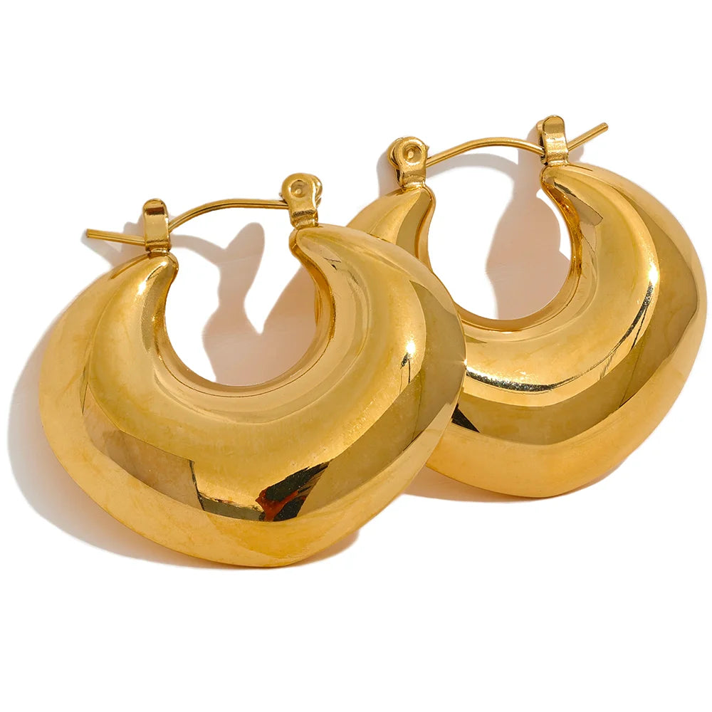 Rust proof minimalist chunky gold color hoop earrings - product image