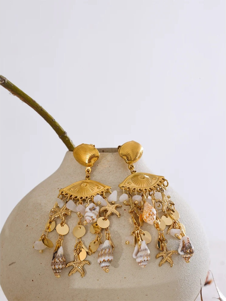 Shell conch starfish dangle summer earrings - product image