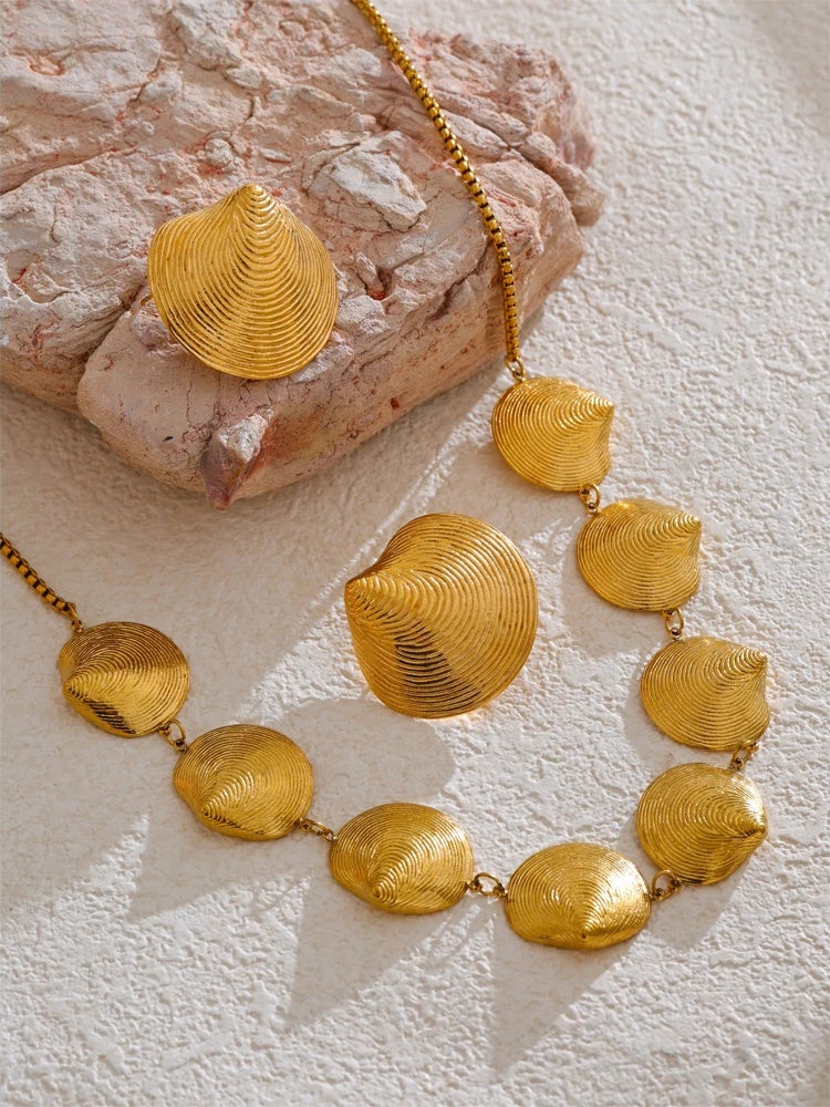 Shell gold color waterproof earrings necklace set - product image