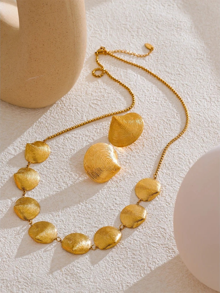 Shell gold color waterproof earrings necklace set - product image