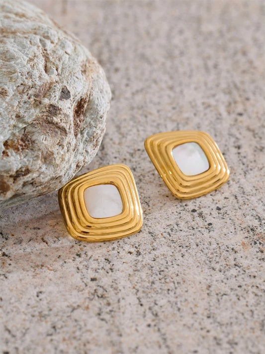 Shell square stud earrings hypoallergenic - product image