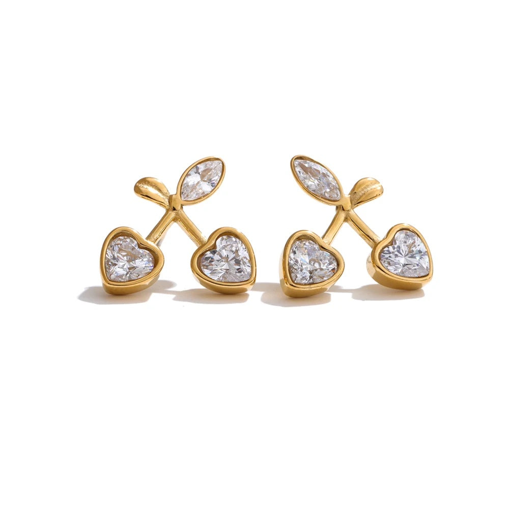Shiny cherry cubic zirconia stud earrings - product image